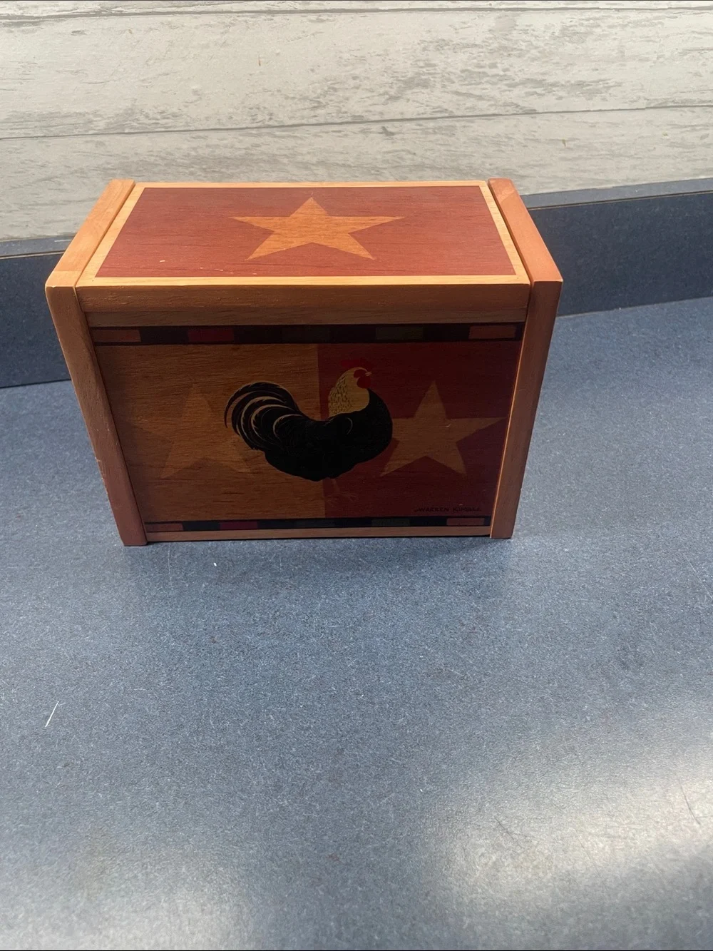 Miles kimbal as Wooden Rooster Decorative Box in Red and Brown recipe box